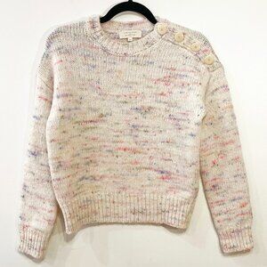 EUC Sezane Luce Wool Alpaca Multicolor Button Shoulder Sweater Ecru XS